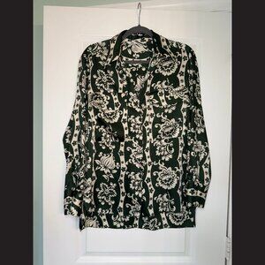 ZARA Green Floral Printed Satin Blouse Size M